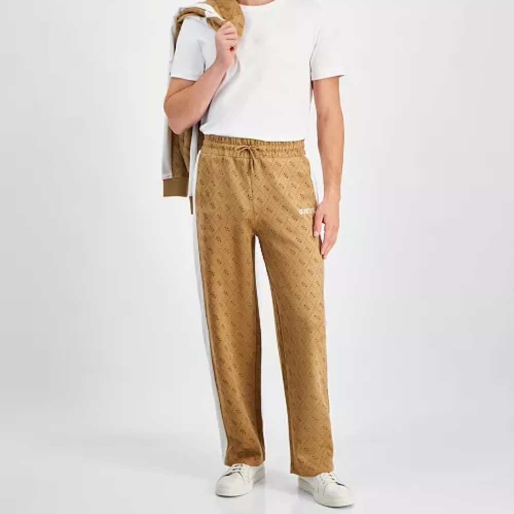 GUESS Men's Tan Logo Mojo Pant Joggers with White Stripes Size XL NWT
